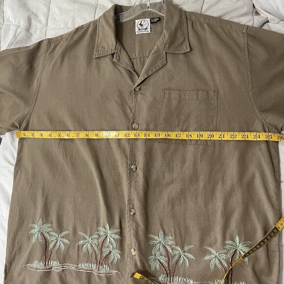 Panama Jack Shirt Men Size XXL Brown Linen Embroidered Palm Trees Vintage - Picture 5 of 7
